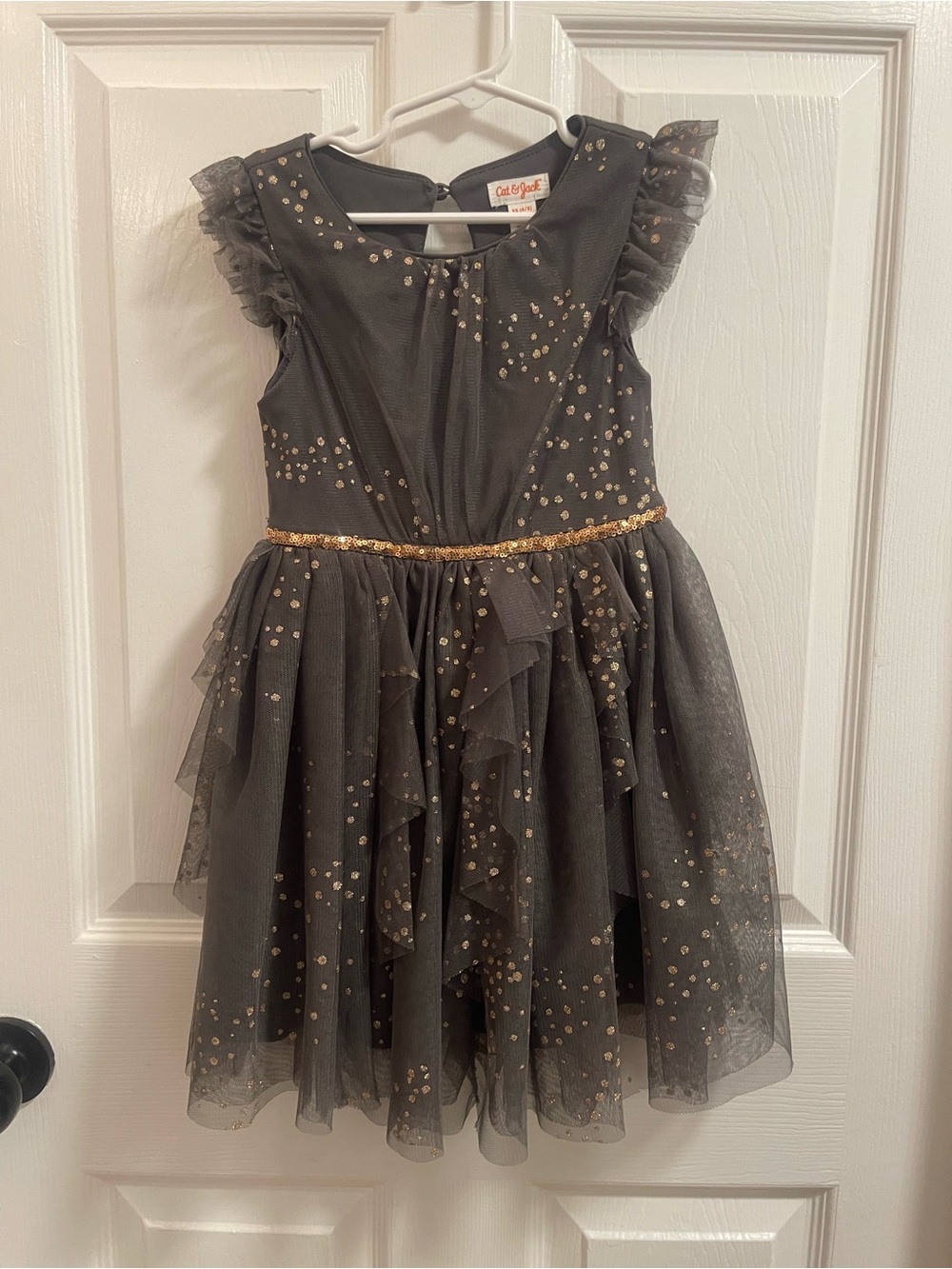 Cat & Jack Black Tulle Dress with Gold Sequin Belt